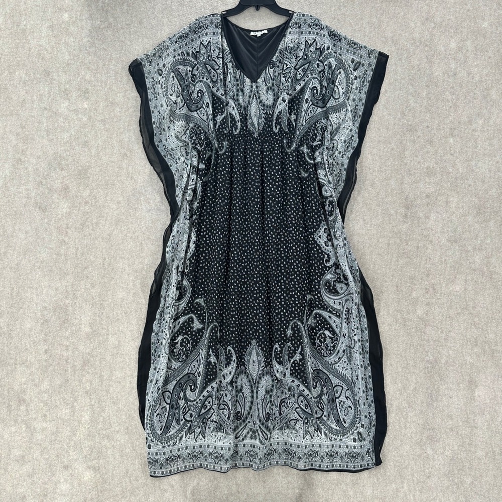 Speed Control Chiffon Black White Paisley Kaftan Dress Plus Size 3X V-Neck